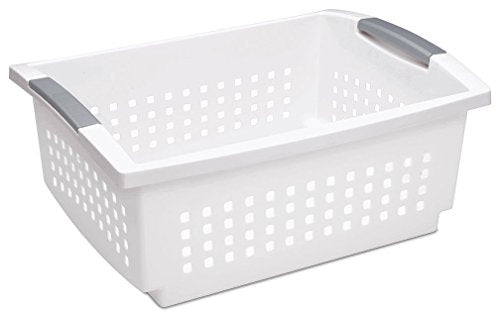Sterilite 16628006 Medium Stacking Basket, White Basket w/ Titanium Accents, 6-Pack