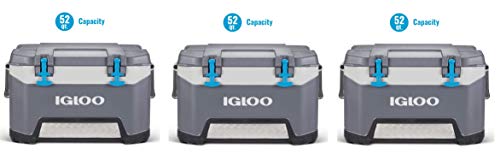 Igloo BMX 52 Quart Cooler with Cool Riser Technology, Fish Ruler, and Tie-Down Points - 16.34 Pounds - Carbonite Gray and Blue (Pack of 3)