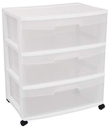 STERILITE 29308001 Wide 3 Drawer Cart, White (21.88 Inches, 2 Pack)