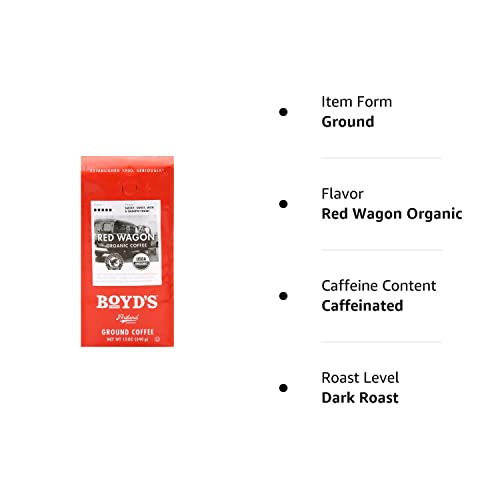 Boyd's Coffee– Ground Coffee – Red Wagon Organic - Blended from 100% Arabica – Rich & Full-Flavored – 12 oz.