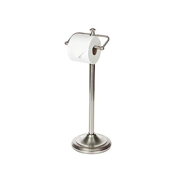 SEDLAV Toilet Paper Holder Stand - Satin Nickel Finish, Elegantly Hand Polished - Freestanding Bathroom Toilet Paper Holder with Storage - 21.4" Tall, Weighted Base