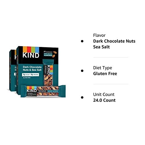 KIND Bars, Dark Chocolate Nuts & Sea Salt, Healthy Snacks, Gluten Free, Low Sugar, 6g Protein, 24 Count