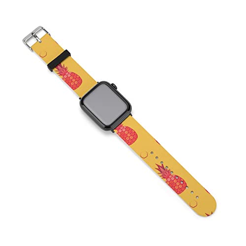 Pink Pineapple on Orange Background. Seamless Patt Compatible with Apple Watch Sport Bands 45/44/42mm,41/40/38mm Soft Silicone Strap Replacement Bands for IWatch SE Series 7/6/5/4/3/2/1