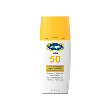 Cetaphil Sheer 100% Mineral Liquid Sunscreen for Face With Zinc Oxide Broad Spectrum SPF 50 Formulated for Sensitive Skin, Unscented, 1.7 Fl Oz