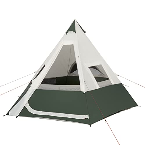 7-Person 1-Room Teepee Tent, with Vented Rear Window, Green
