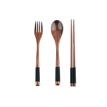 SEDLAV - 3Pcs/Set Wooden Utensils - Chopstick Set, Japanese-Style Retro Design, Natural & Safe Material - Travel Utensils with Case, Portable Reusable Utensils Set with Case