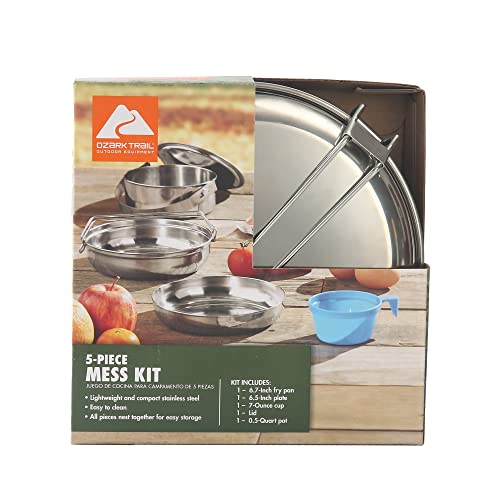 Space-saving 5-Piece Cookware Mess Kit, Stainless Steel and Plastic