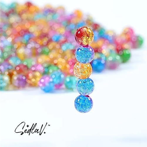 SEDLAV Colored Acrylic Crystal Beads - Deluxe Faux Jewelry Creation Kit - Bead Bracelet Making Kit with Round Crackle Glass Beads for Jewelry Making, Glass Beads for Bracelets Making