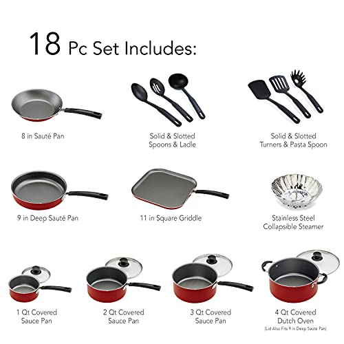 18-Piece Tramontina PrimaWare Nonstick Cookware Set, (Red)