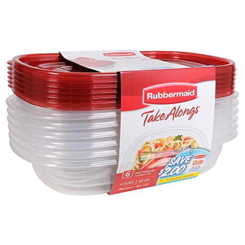 Rubbermaid Take Alongs Food Storage Container, 4-Cup Rectangle, Set of 12, (12 Pack), Red