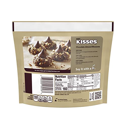HERSHEY'S KISSES Milk Chocolate and Almond Candy, Share Size, 10 oz Share Bag