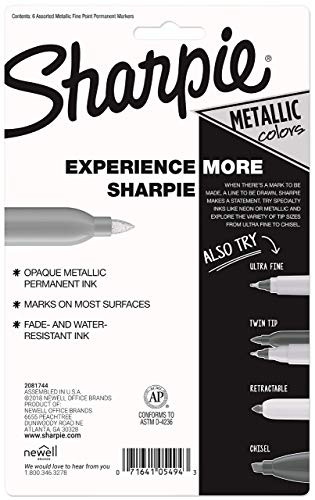 Metallic Permanent Markers, Fine Point, Assorted, 6 Count