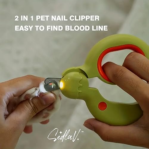 SEDLAV PetiCare LED Light Pet Nail Clipper - Comfortable Grip Dog Paw Trimmers for Small Dogs and Cat Toenail Clipper with 5X Magnification - Precision Cutting Blade for Easy Clean-up 2 in 1