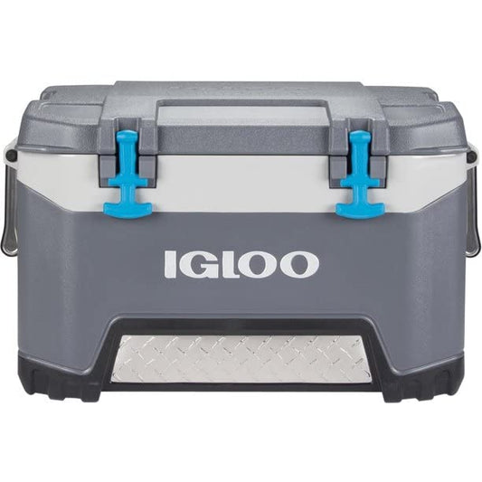 Igloo BMX 52 Quart Cooler with Cool Riser Technology, Fish Ruler, and Tie-Down Points - 16.34 Pounds - Carbonite Gray and Blue (Pack of 1)