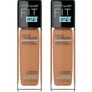 Maybelline Fit Me Matte + Poreless Liquid Foundation Makeup, Classic Tan, 2 COUNT Oil-Free Foundation