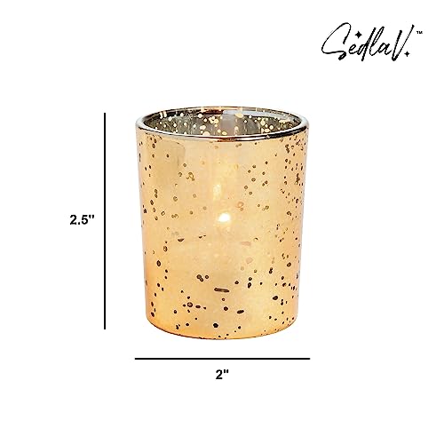 SEDLAV Gold Votive Candle Holders 6-Pack – 2.5"x 2" Mercury Glass Candle Holder with Vintage Shabby Chic Design, Thanksgiving Table Decor, Votive Candles