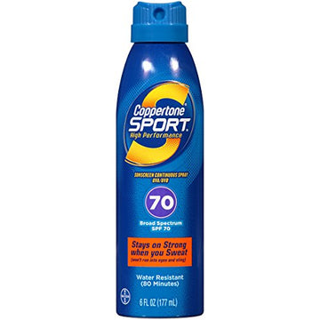 Coppertone Sport Continuous Spray SPF 70, 6-Ounce Bottle (Pack of 3)
