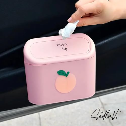 SEDLAV Pink Car Trash Can - Mini Universal Vehicle Garbage Bin Organizer with Lid - Leakproof Car Trash Can Storage for Front & Back Seat - Compact Trash Can for Auto, Durable & Stylish Design
