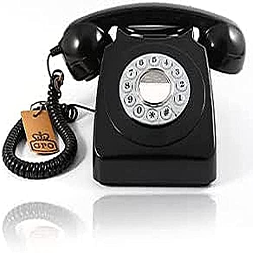 GPO 746 Push-Button 1970s-style Retro Landline Phone - Curly Cord Authentic Bell Ring - Black