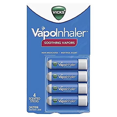 Vicks VapoInhaler, On-the-Go Portable Nasal Inhaler, Non-Medicated, With Refreshing Vicks Vapors, Menthol Scent , 4 Scented Sticks