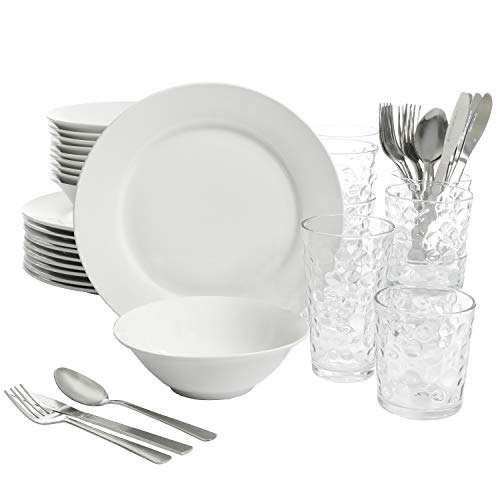 Gibson Home 48-Piece White Kitchen Basic Essentials Dinnerware Set/Round
