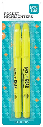 Pen+Gear Pocket Highlighter, Chisel Tip, Translucent Yellow, 2 Count
