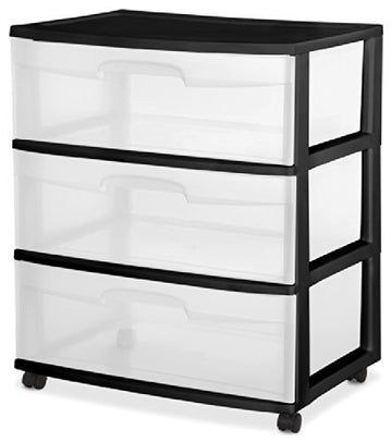 2 X Sterilite 29309001 3-Drawer Wide Cart Frame, Black