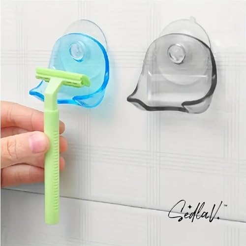 SEDLAV Shaver Holder For Shower, Plastic Razor Rack Self Adhesive Hooks Hanger Stainless Steel Shower Shave Shaving Hook Stand Bathroom Kitchen Organizer Black