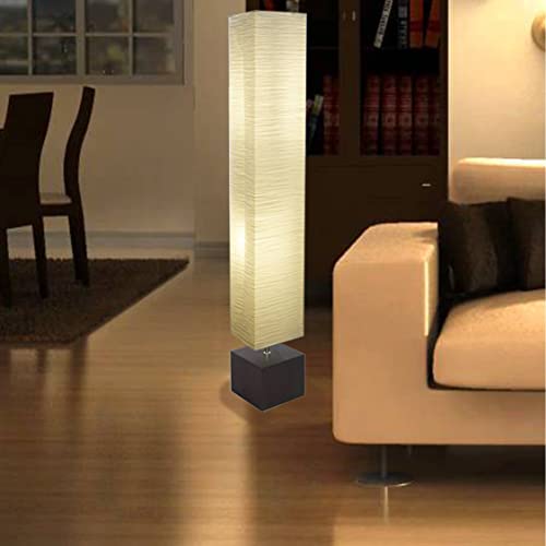 SEDLAV Floor Lamp with Dark Wood Color Base, Bulb and Rice Paper Material Shade