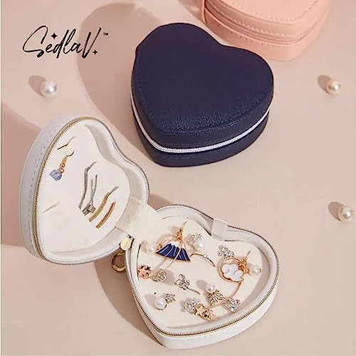 SEDLAV High-End Heart-Shaped Portable Jewelry Box - Travel Jewelry Case Small, Earring Organizer and Jewelry Organizer Box - Nappa Leather and Soft Velvet Lining