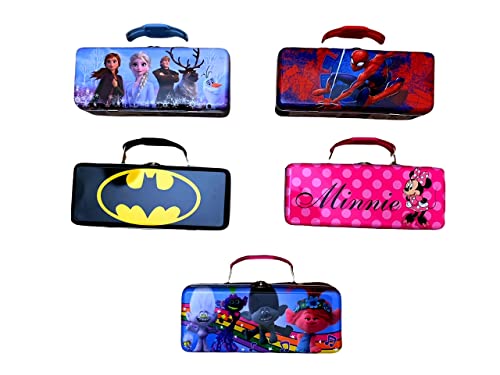 Tin Box Frozen, Trolls, Batman, Spiderman, Minnie Mouse, Tote Box Handle, Art Supply Organizer, School Supplies Organizer Pen, Colored Pencil, Art Brushes, Desktop Storage Box in Classroom (Frozen 2)