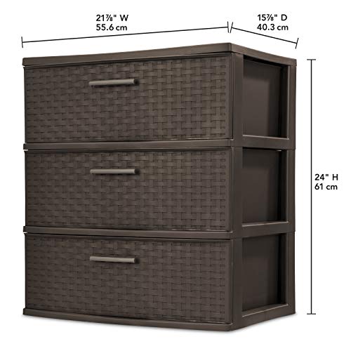 Sterilite 25306P01 3 Drawer Wide Weave Tower, Espresso Frame & Drawers with Driftwood Handles, 2-Pack