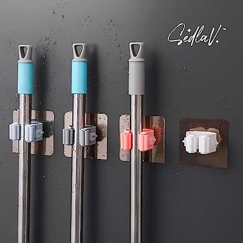 SEDLAV Broom Holder Wall Mount - Cleaning Supplies Organizer, Mop and Broom Holder Wall, Broom Holder Wall Mount Self Attaching, Broom Organizer