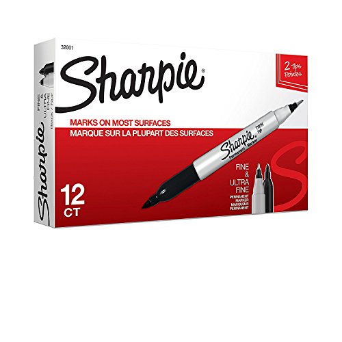 Sharpie Twin Tip Permanent Markers, Fine and Ultra Fine, Black, 12 Count (3 Pack, Black)