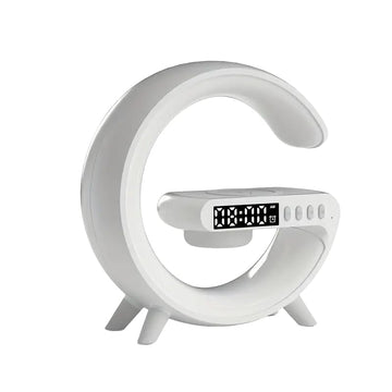 SEDLAV Multi-Function G Shape Bluetooth Speaker with Digital Alarm Clock, Wireless Charger, FM Radio, LED Night Light, and Dual Speakers