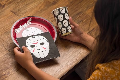 Silver Buffalo Friday The 13th Texture Mask Paper Plates Cups Napkins Party Pack Set, 60 Piece