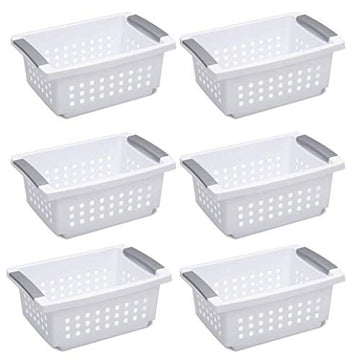 Sterilite 16628006 Medium Stacking Basket, White Basket w/ Titanium Accents, 6-Pack
