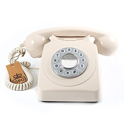 GPO 746 Push-Button 1970S-Style Retro landline Phone - Curly Cord Authentic Bell Ring - Ivory