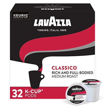 Lavazza Classico Single-Serve Coffee K-Cup® Pods for Keurig® Brewer, Medium Roast, Caps Classico, 32 Count (Pack of 4) Full-bodied medium roast with rich flavor and notes of dried fruit, Value Pack