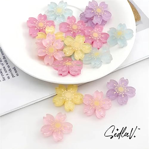 SEDLAV Resin Cherry Blossoms - Multifunctional Craft Decoratives - Great for Embellishment of Afternoon Teas, DIY Headbands, Cards, Jewelry, and More - Long-Lasting Color, Skin-Friendly