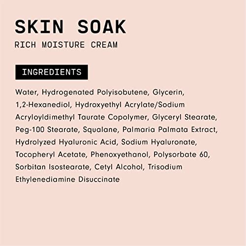 Versed Skin Soak Rich Moisture Face Cream - Daily Facial Moisturizer with Squalane Oil, Hyaluronic Acid, Vitamin E + Red Algae - Smooth, Non-Greasy Night Cream for Aging, Dry Skin - Vegan (1.5 oz)