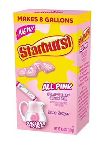 Starburst All Pink Strawberry Sugar Free Caffeine Free Powdered Drink Mix ~ 8 packs