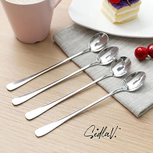 SEDLAV Long Handle Heavy-Duty Spoons(5Pcs) - Quality Stainless Steel Teaspoons for Deep Glasses, Desserts, and Milkshakes - Great Stirrers for Home, Bar