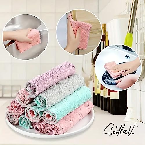 SEDLAV Kitchen Towels and Dishcloths Sets - Ultra Absorbent and Scratch-Free Dish Cloths for Washing Dishes, Lightweight and Reusable Kitchen Hand Towels, Natural Cotton