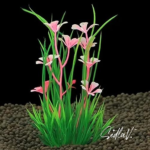 SEDLAV 7-Piece Aquarium Decor Set - Small & Large Plastic Plants with Cave Rock - Fish Tank Decorations & Betta Fish Accessories - Anchored Base, Ideal Home & Kitchen Decor - Wonderful Presents Choice