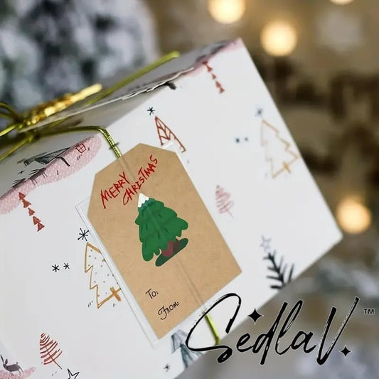 SEDLAV Christmas Kraft Paper Stickers and Tags Square Stickers for Christmas, Kraft Paper Tag Stickers Christmas Labels, Christmas Supply Labels Holiday Decoration Supplies