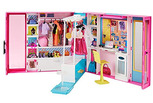 Barbie Closet Playset with 30+ Accessories, 5 Complete Looks, Workstation and Rotating Clothing Rack, Fashionistas Dream Closet