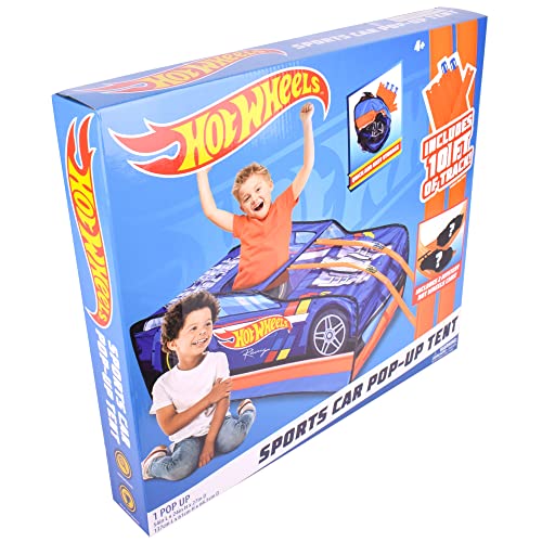Sunny Days Entertainment Hot Wheels Sports Car Pop Up Tent with 10ft of Track and 2 Mystery Cars