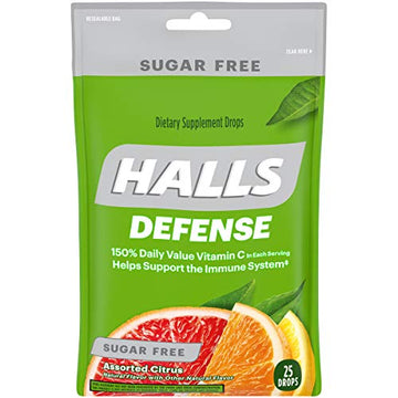 HALLS Defense Assorted Citrus Sugar Free Vitamin C Drops, 25 Drops
