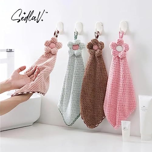SEDLAV Microfiber Coral Fleece Hanging Hand Towels with Loop - Soft, Absorbent, Quick-Drying, Pineapple Design for Kitchen & Bathroom Use - Cute Sun-Flower Hanging, Long-Lasting Edge